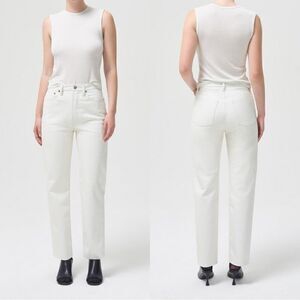 NWT Agolde Recycled Leather 90's White Pants Pinch Waist Straight Leg Size 10